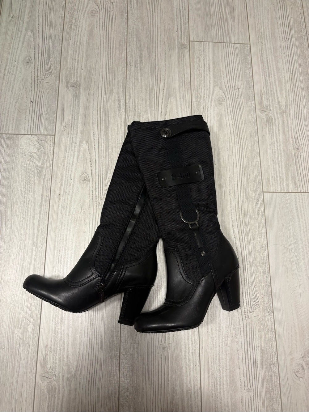 Blondo Black Knee-High Heeled Boots with Decorative Strap